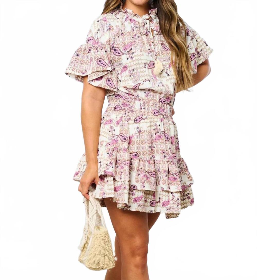 NEW WHOLESALE FASHION TRENDS jamie paisley ruffle mini dress in white